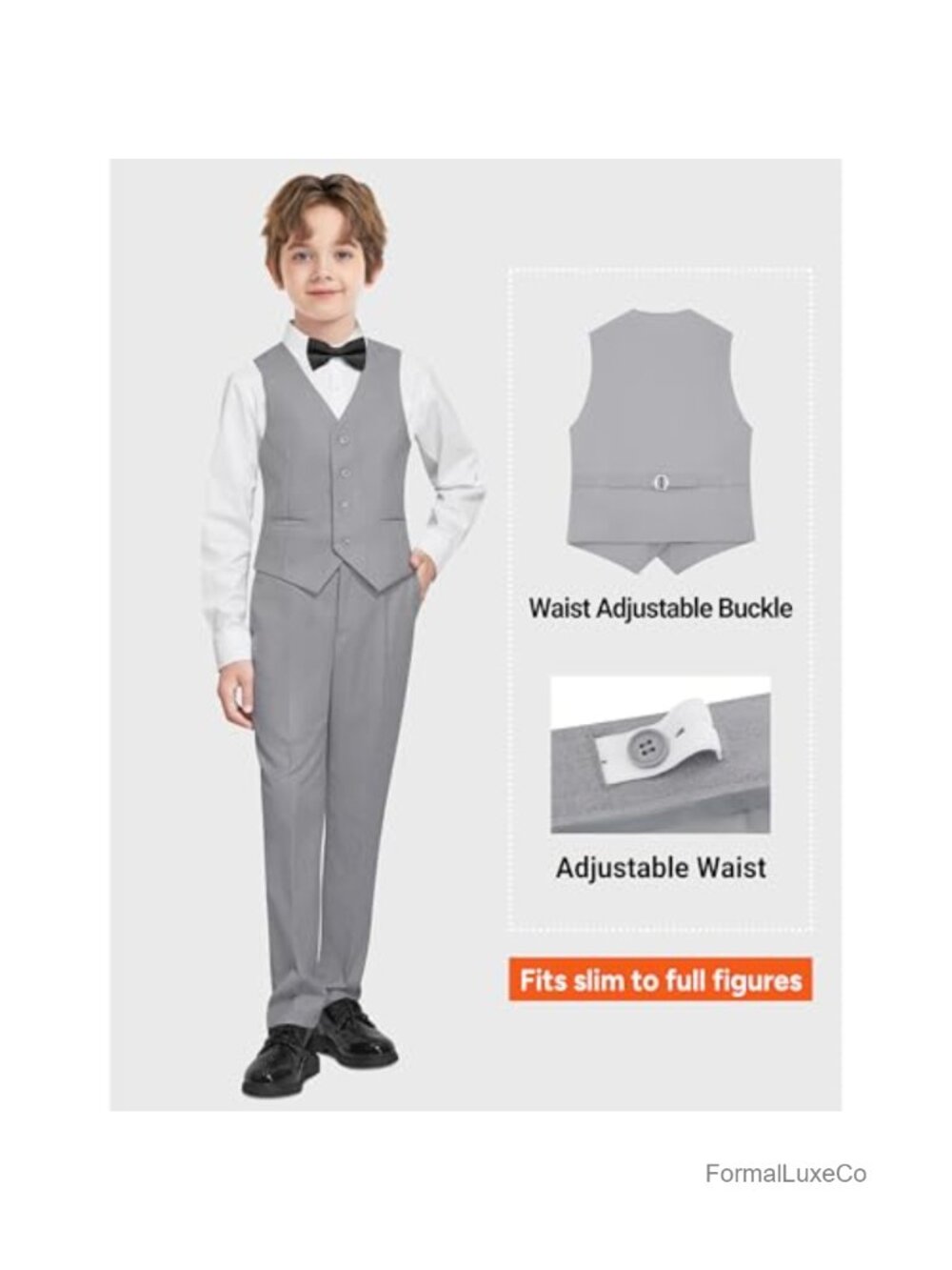 7-Piece Boys Formal Suit Set Adjustable Waist Suspenders - Picture 3 of 6